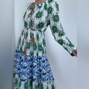 FARM RIO , STAMP MIX LONG SLEEVE MAXI DRESS - ONLY ONE LEFT